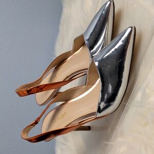 Nine West Metallic Silver and Bronze Heels